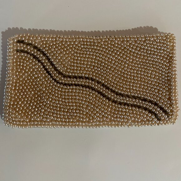 Vintage Beaded Handmade Pearl Clutch Pocketbook Evening Bag Swirl Design - Picture 4 of 6